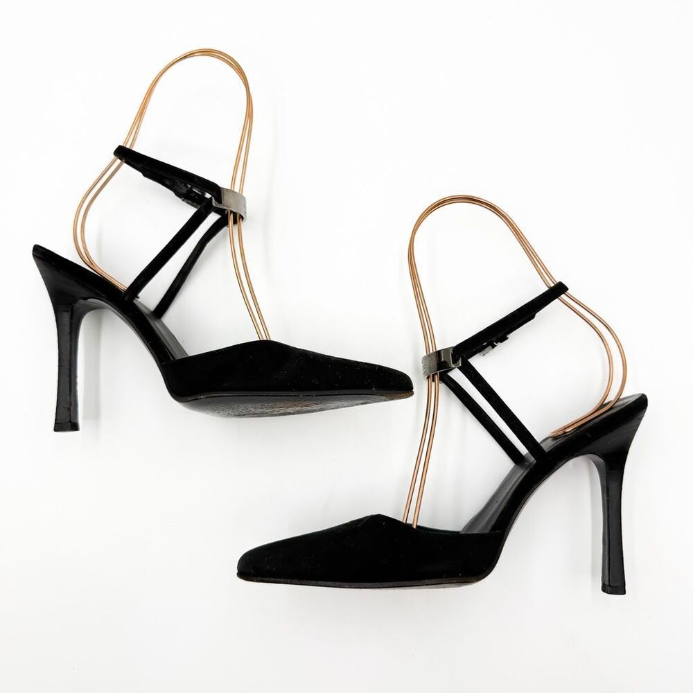 Gucci Black Suede Leather Strappy Heels Pointed Toe Size 7 - Picture 7 of 15